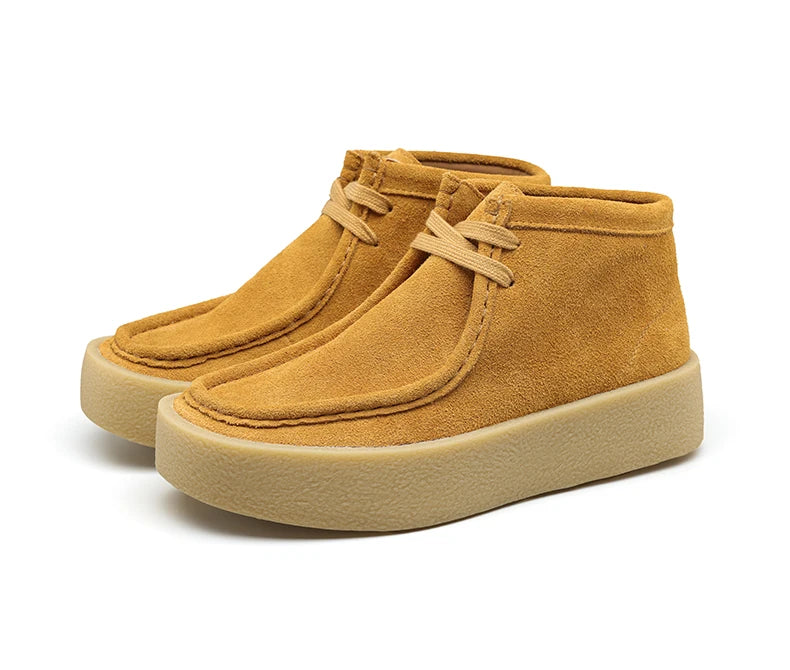 Smile Circle Wallabee Cup Cow Suede Leather Shoes Women Lace up Ankle Boots Thick Bottom Comfortable Flat Casual Sho