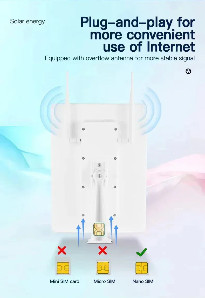 4G LTE Solar Router 2.4Ghz Wireless Internet Signal Booster Outdoor WiFi Hotspot Range Extender 26000mAh Battery IP66 Waterproof