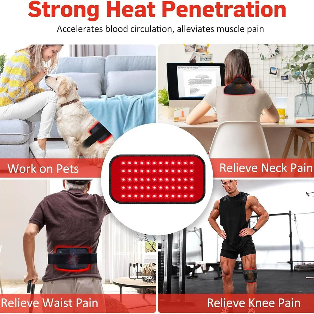 LED Red Light Therapy Belt for Pain Relief 660nm 850nm Red Infrared Light Pad for Waist Back Abdomen Knees Wrists Joints Muscle
