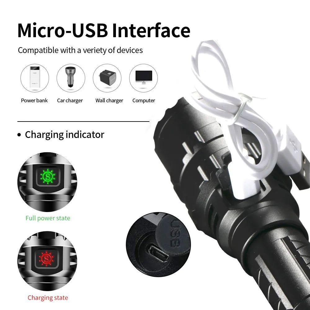 LED Tactical Hunting Flashlight USB Rechargeable Waterproof Torch Lamp Professional Shooting Night Scout Lights Set