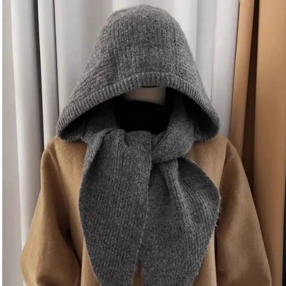 Knitted Winter Balaclava One-Piece Hooded Hat Ear Protection Cap Winter Accessories Thickened Neck Collar Unisex Wear
