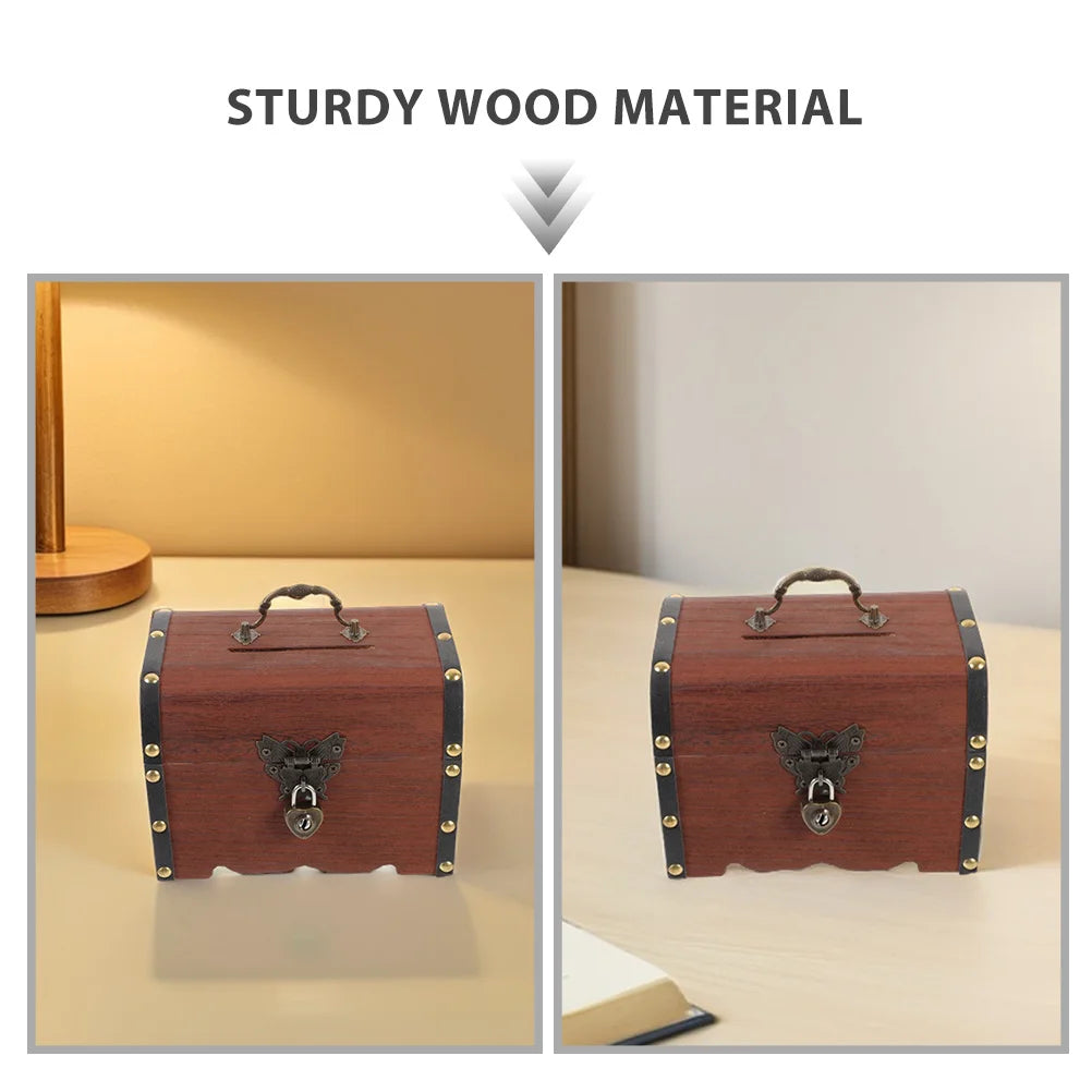 Vintage Wooden Treasure Box Lockable Jewelry Organizer Decorative Keepsake Chest for Home Decor 's Room Travel