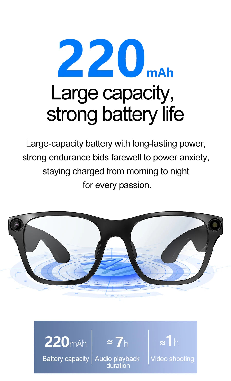 New AI Smart Glasses 500W Camera 1080P Video Smart Glasses with Camera Bluetooth Glasses Anti-Blue Light Glasses Everyday Wear