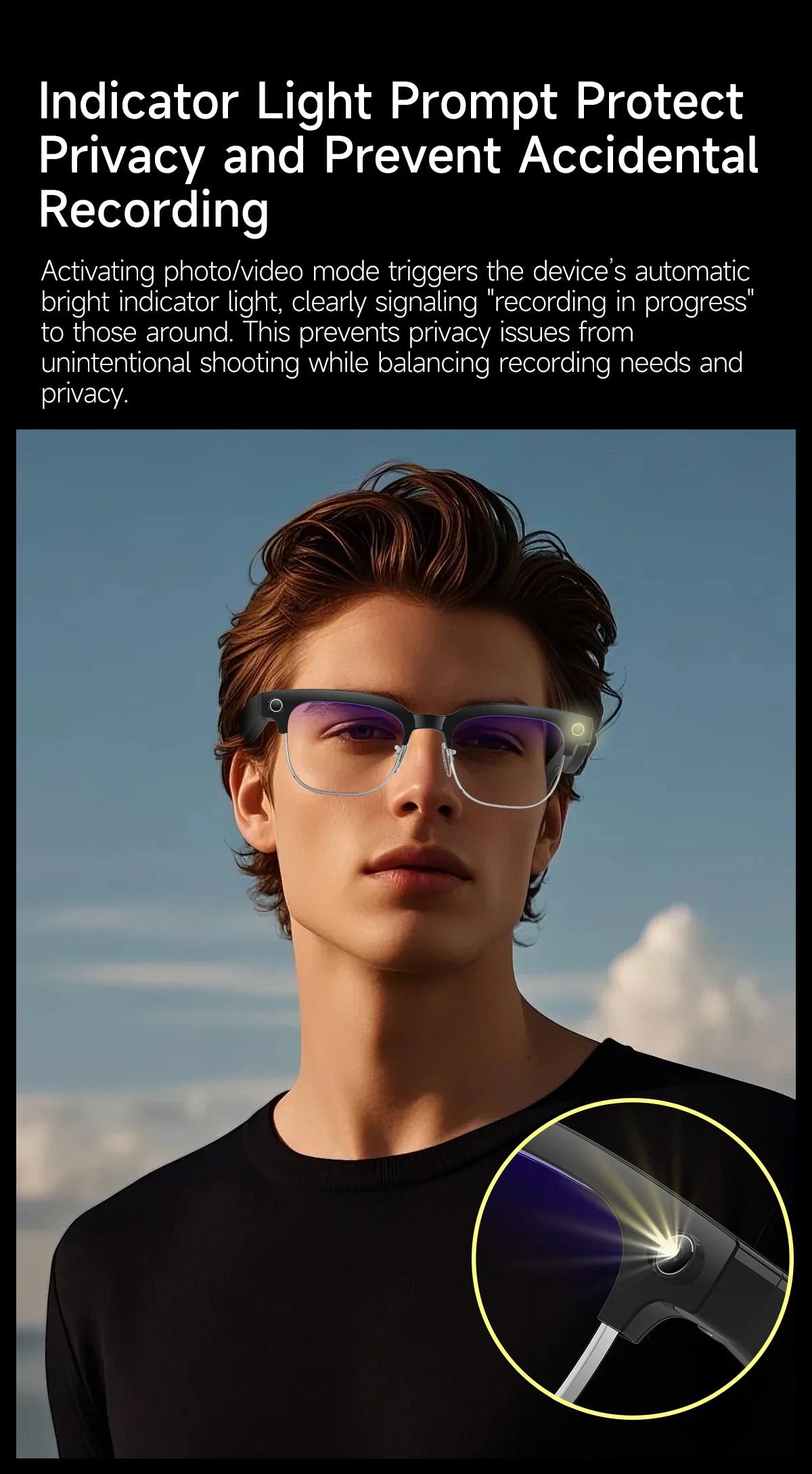 AI Smart Glasses 8 Million Pixels Recording Videos Photo Recognition Answer Translation 290mAh IP66 Waterproof Bluetooth Glasses