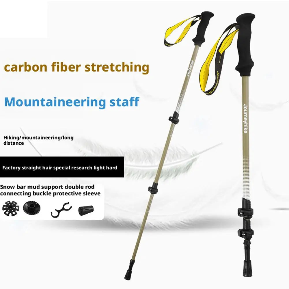 Mountaineering Stick - Carbon Fiber Telescopic Three-section Outdoor Hiking Stick Outdoor Lockable Handrail For Walking