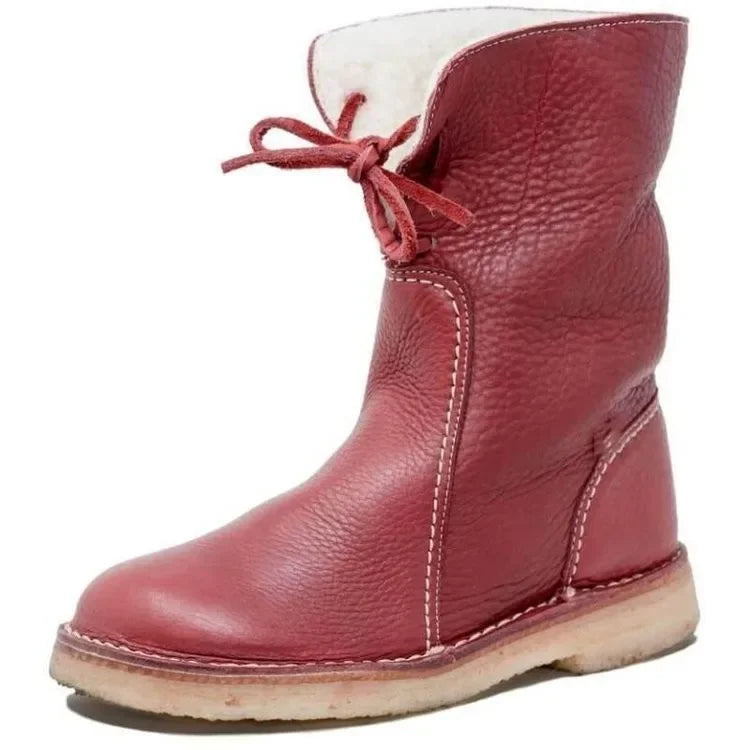Women's Winter Boots 2025 New PU Leather Women Boots Comfortable Flat Fleece Warm Shoes Women's Ankle Boots Female Footwear