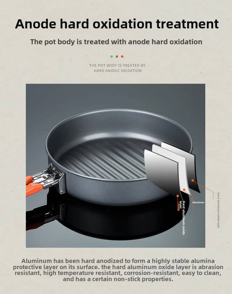 Outdoor Camping Cooker Pot Set Camping Meal Cooking Hot Pot Portable Equipment Kettle Single Pot