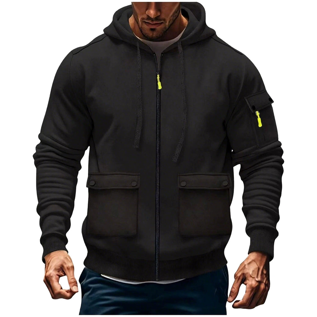Zipper Hoodies 2025 Autumn Winter Men's New Long Sleeve Hooded Sweatshirt Fashion pocket decoration Male Fleece Outfit sports