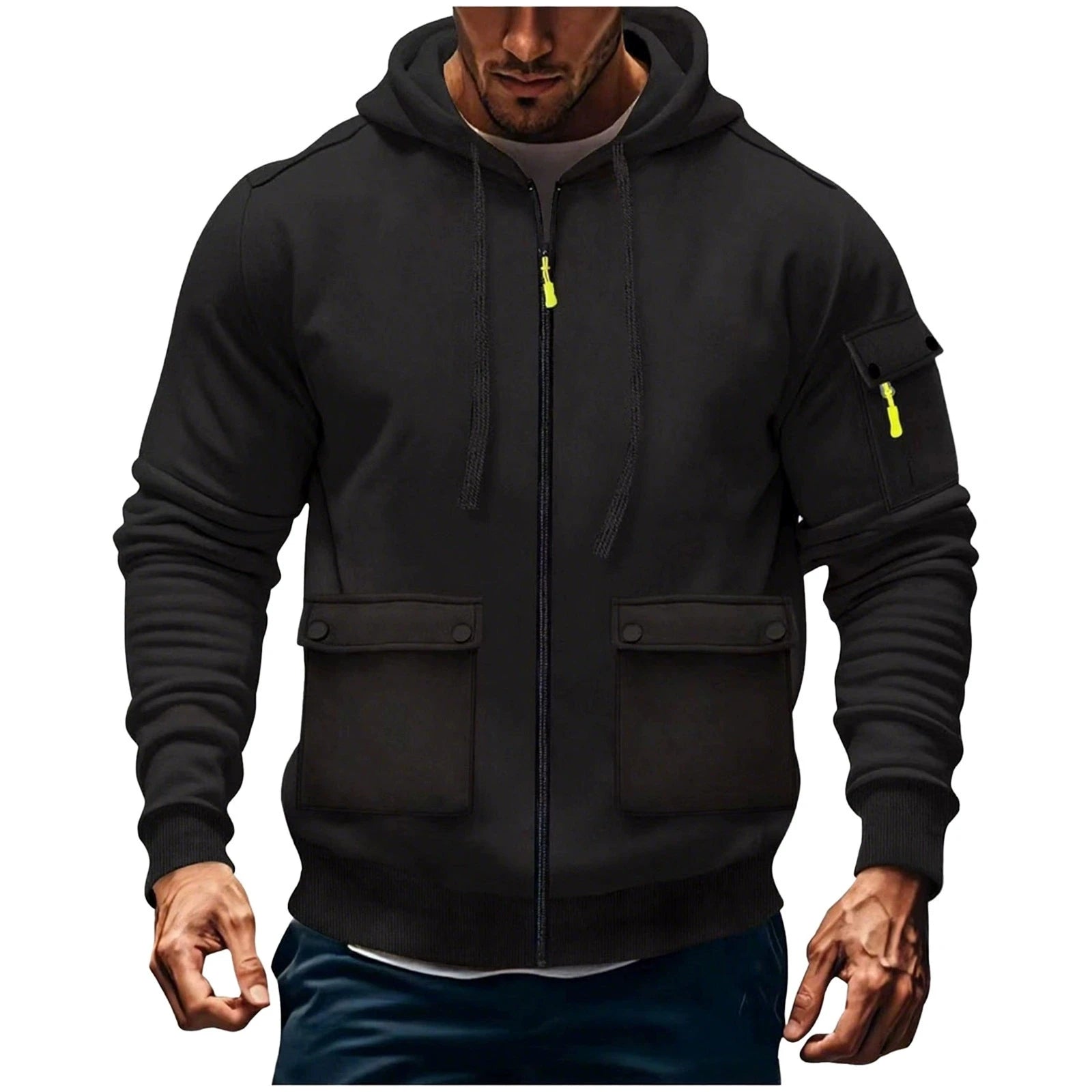 Zipper Hoodies 2025 Autumn Winter Men's New Long Sleeve Hooded Sweatshirt Fashion pocket decoration Male Fleece Outfit sports