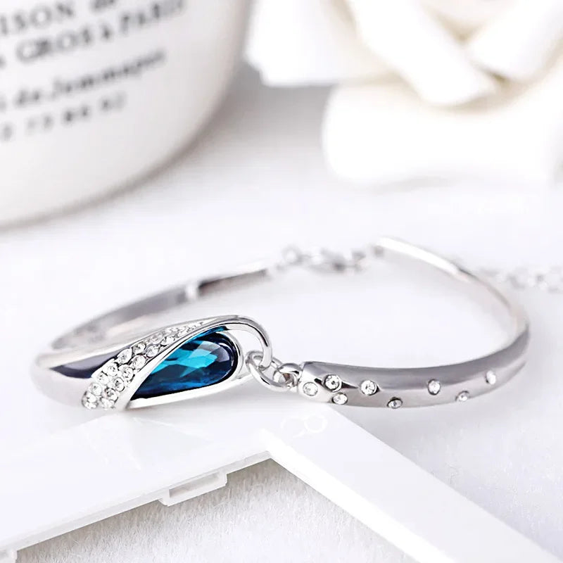 Lihong S925 Sterling Silver Bracelet Blue Crystal Bracelet for Women Jewelry Gift