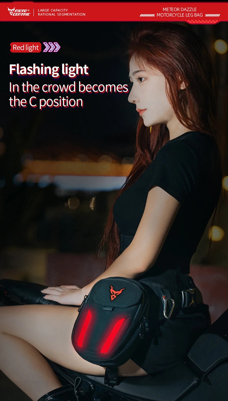 LED Light Drop Leg Bag Motorcycle Waterproof Waist Bag Hip Bum Fanny Pack For Outdoor Riding Cycling Hiking Fishing Climbing