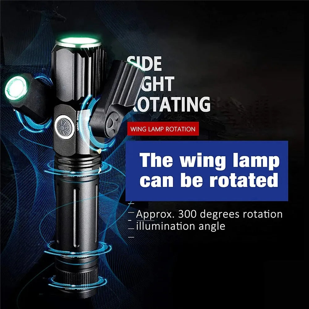 Tactical Flashlight 13000 Lumens 360' Adjustable USB Rechargeable Torch 18650 Hand Lamp Zoomable Bicycle Light Best For Camping