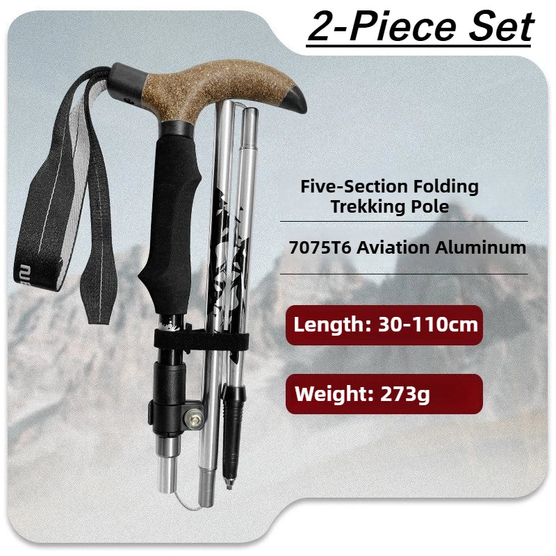 2 Pack Trekking Poles 5 Section 30-110cm Adjustable Folding Hiking Sticks Lightweight Aluminum Alloy Walking Staffs for Camping
