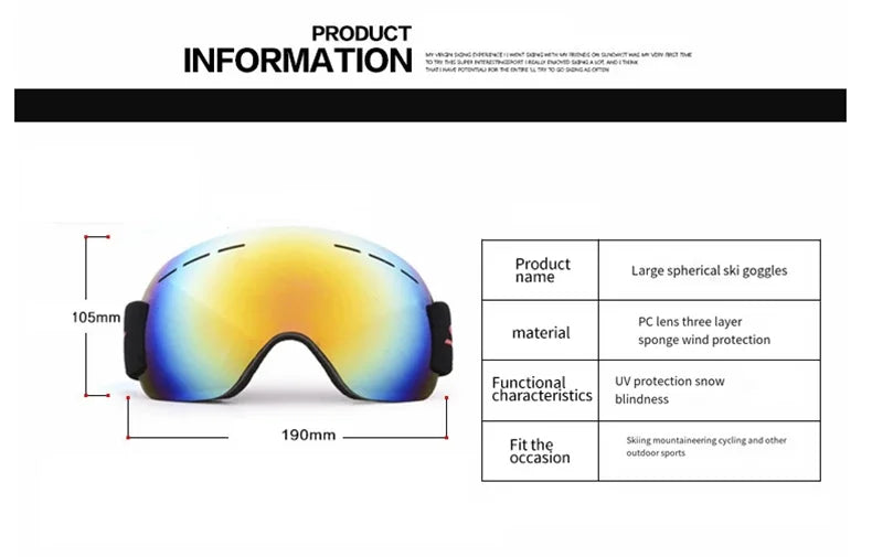 Ski Goggles Winter Snow Sports Goggles Double Layers Anti-Fog Outdoor Snow Snowboard Glasses for Men Women Protection Ski Mask